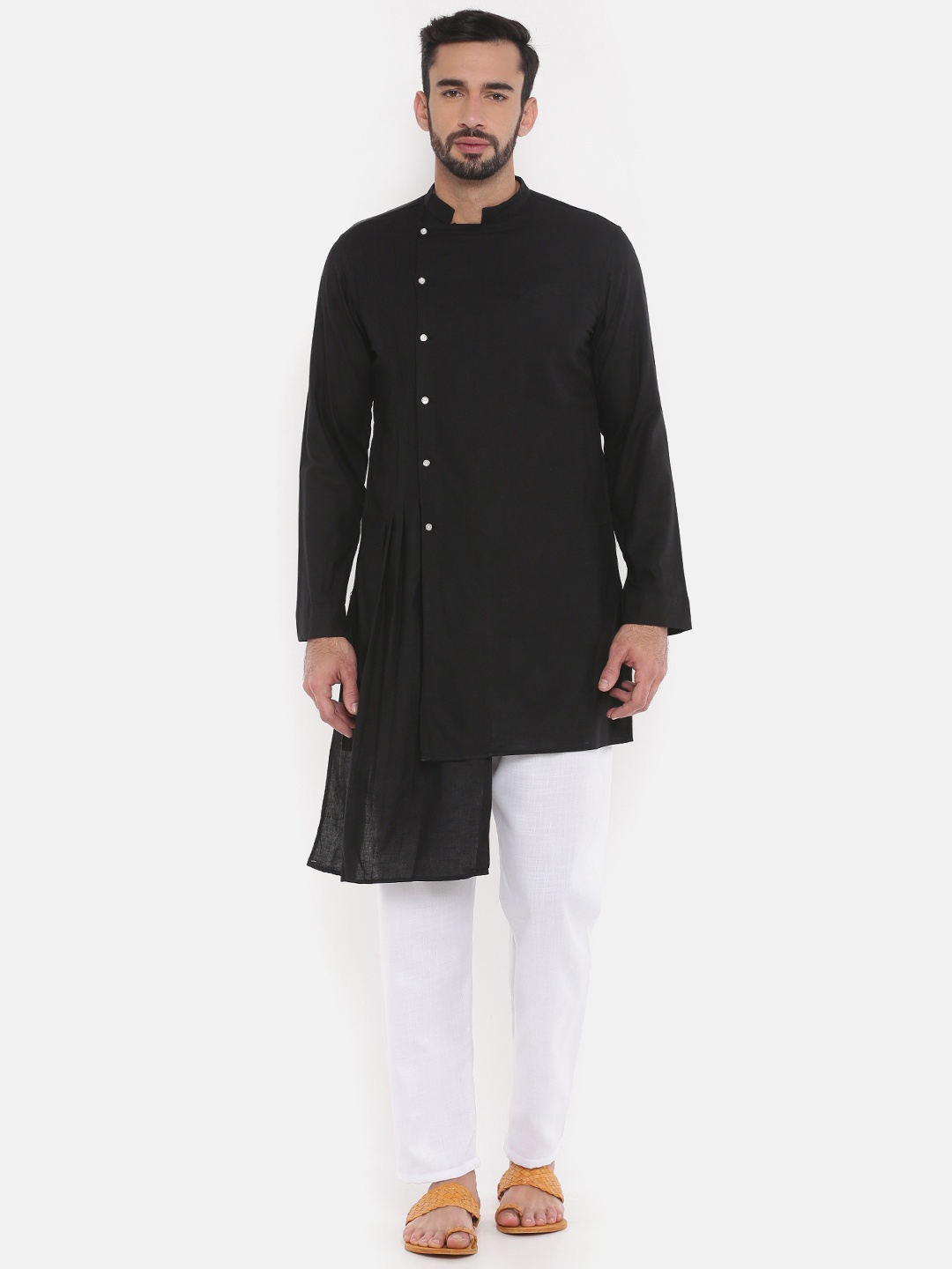 

Freehand Men Black Solid Straight Kurta