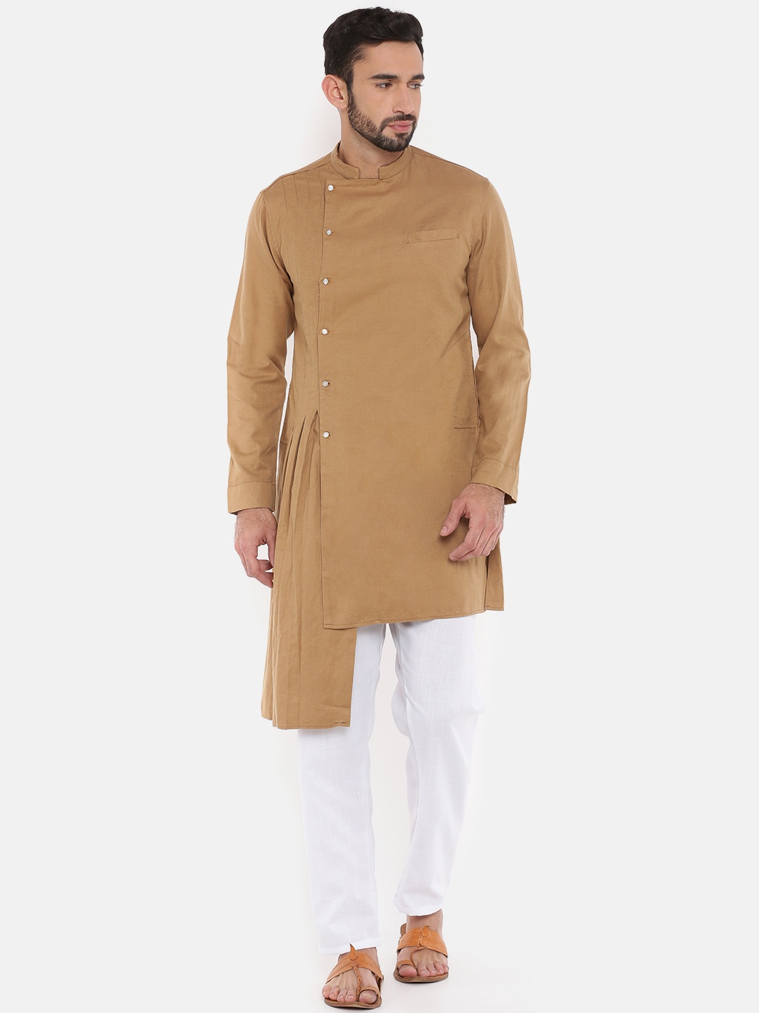 

Freehand Men Khaki Solid Straight Kurta