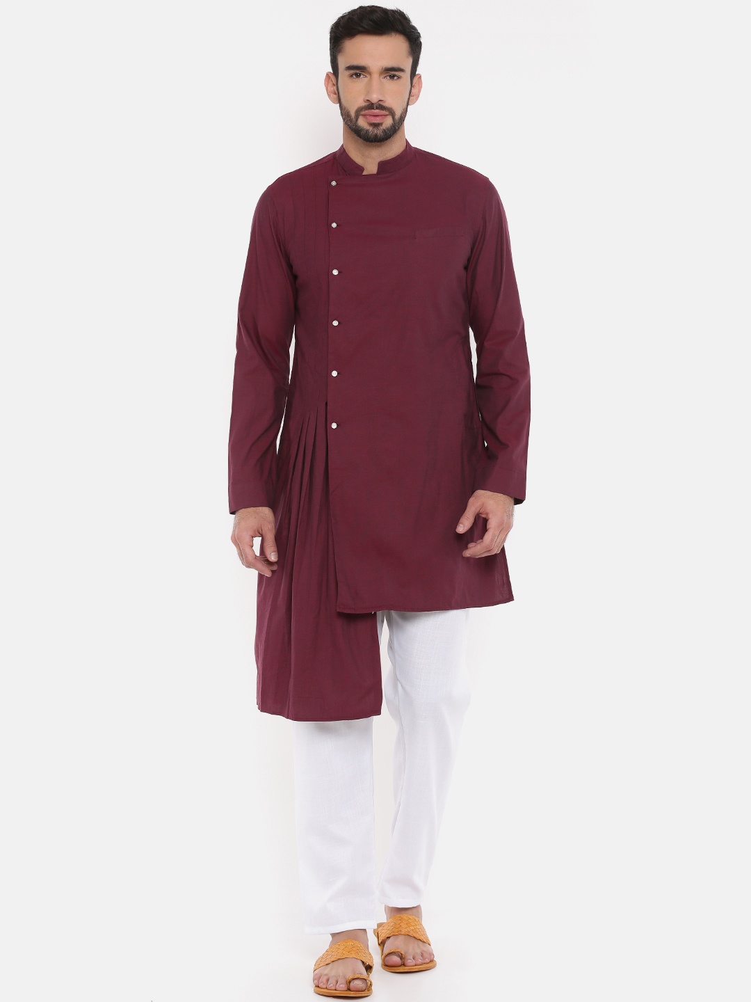 

Freehand Men Burgundy Solid Straight Kurta