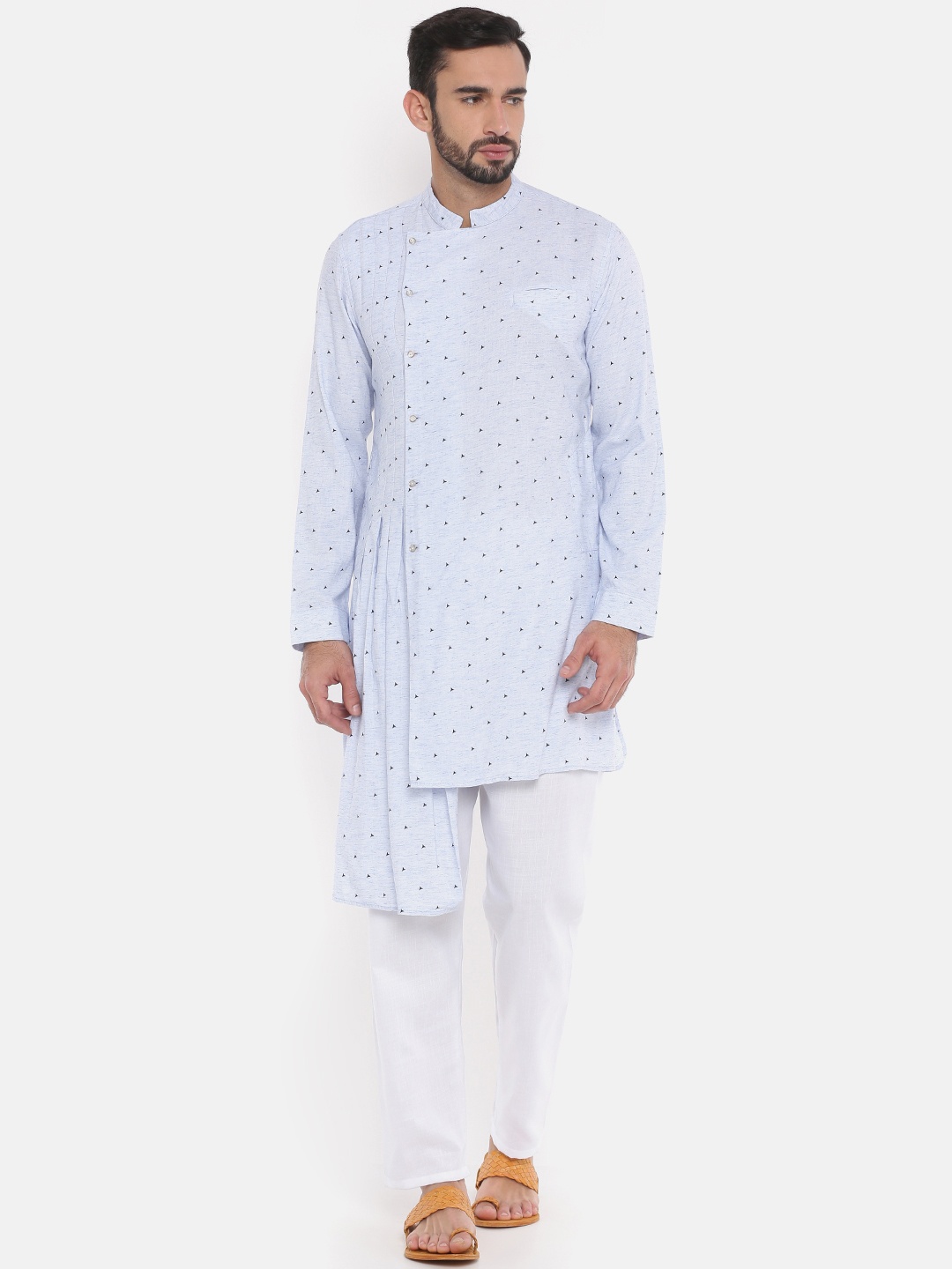 

Freehand Men Blue Printed Straight Kurta