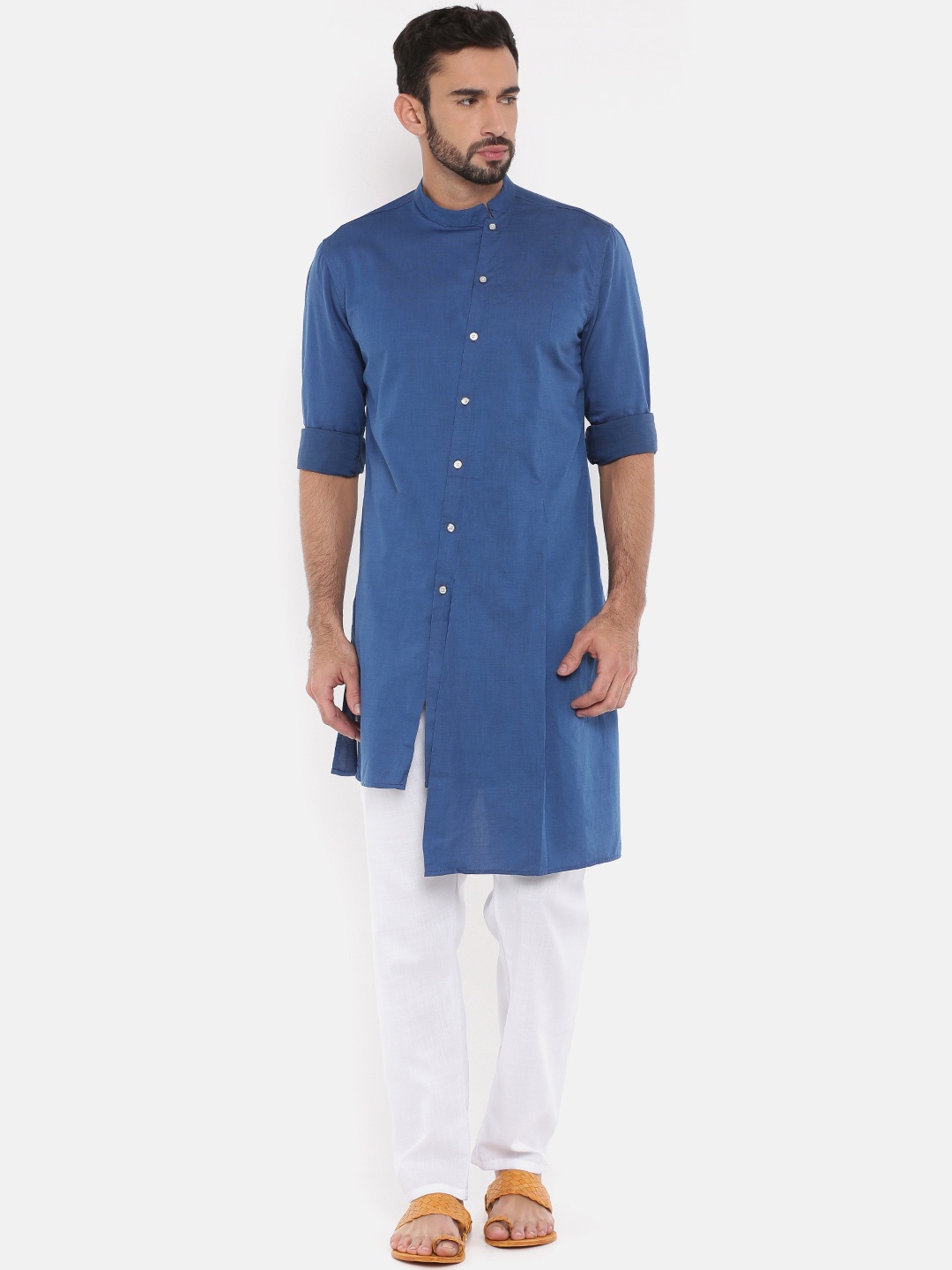 

Freehand Men Blue Solid Straight Kurta