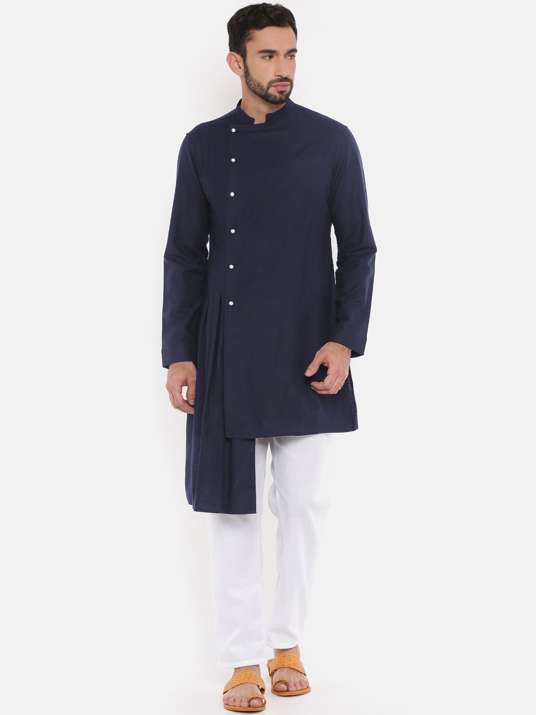 

Freehand Men Navy Blue Solid Straight Kurta