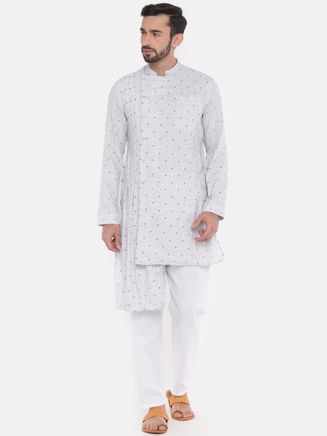 

Freehand Men Grey Printed Straight Kurta