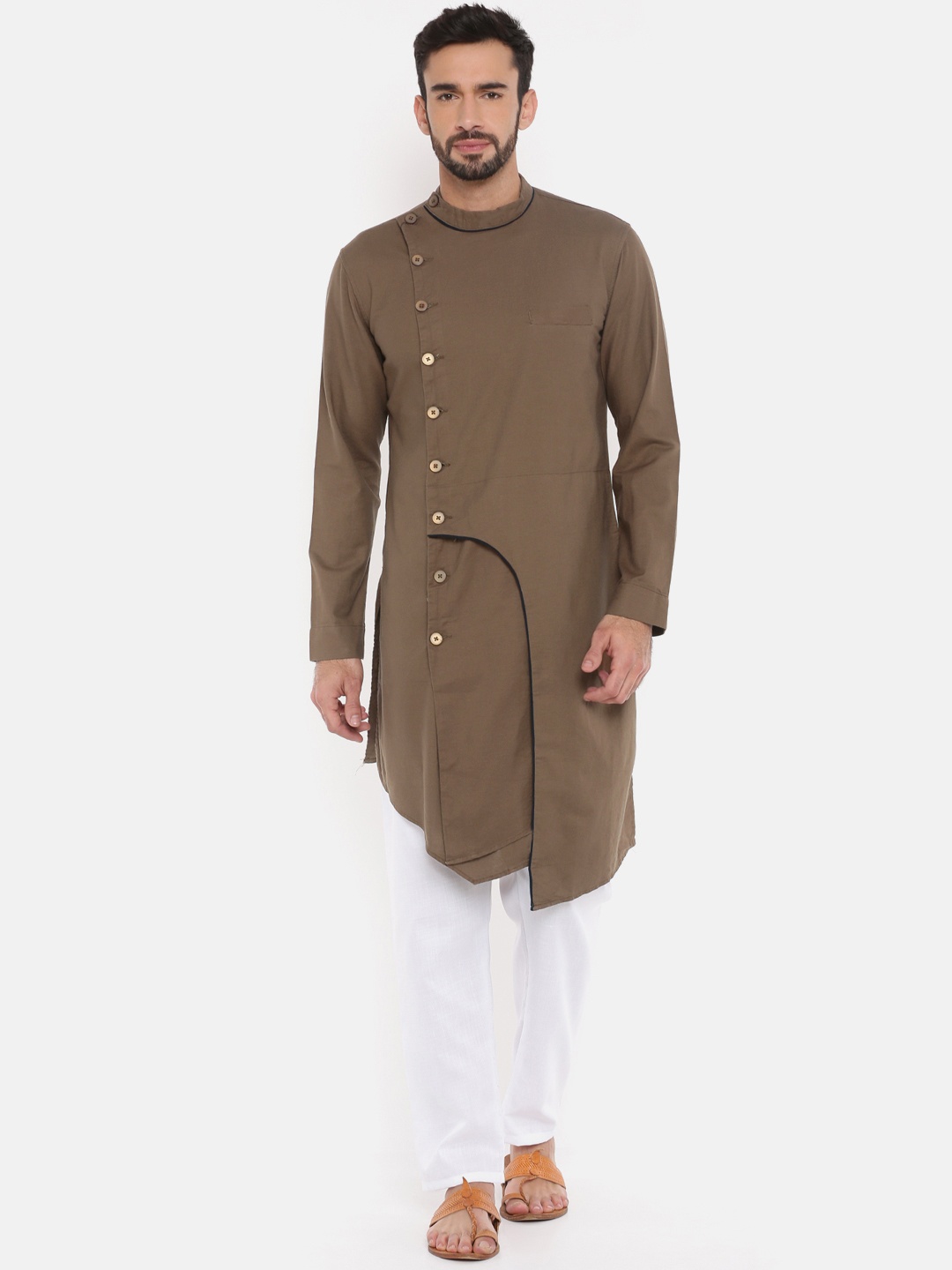 

Freehand Men Brown Solid Straight Kurta
