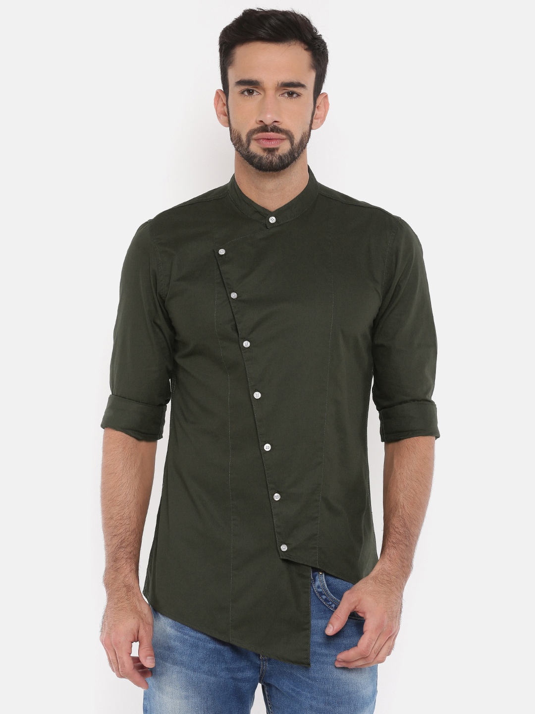 

The Indian Garage Co Men Olive Green Solid Straight Kurta