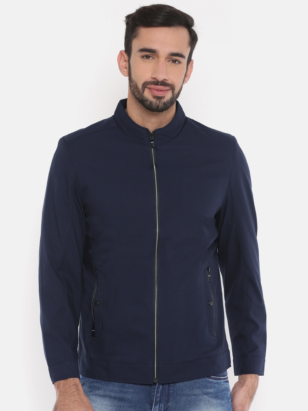 

The Indian Garage Co Men Navy Blue Solid Sporty Jacket