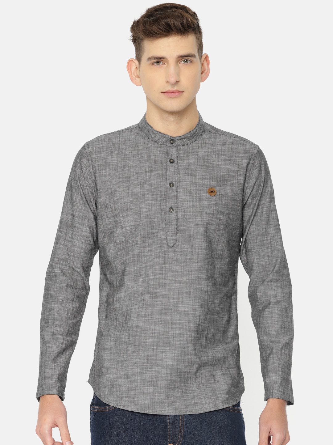 

The Indian Garage Co Men Charcoal Grey Solid Straight Kurta
