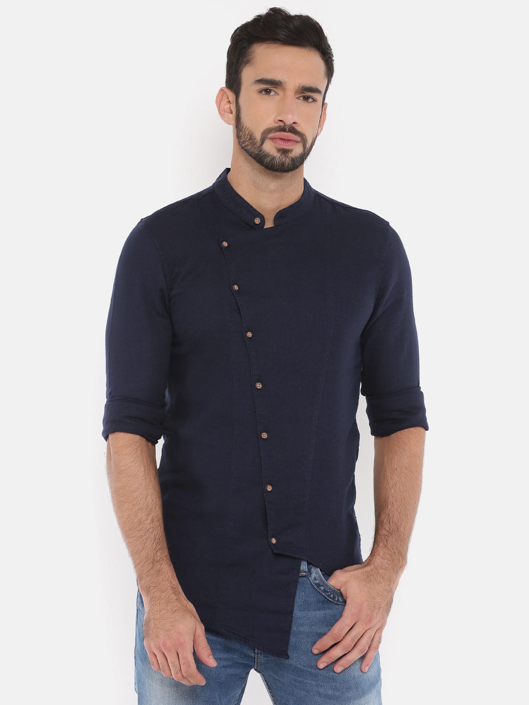 

The Indian Garage Co Men Navy Blue Solid Straight Kurta