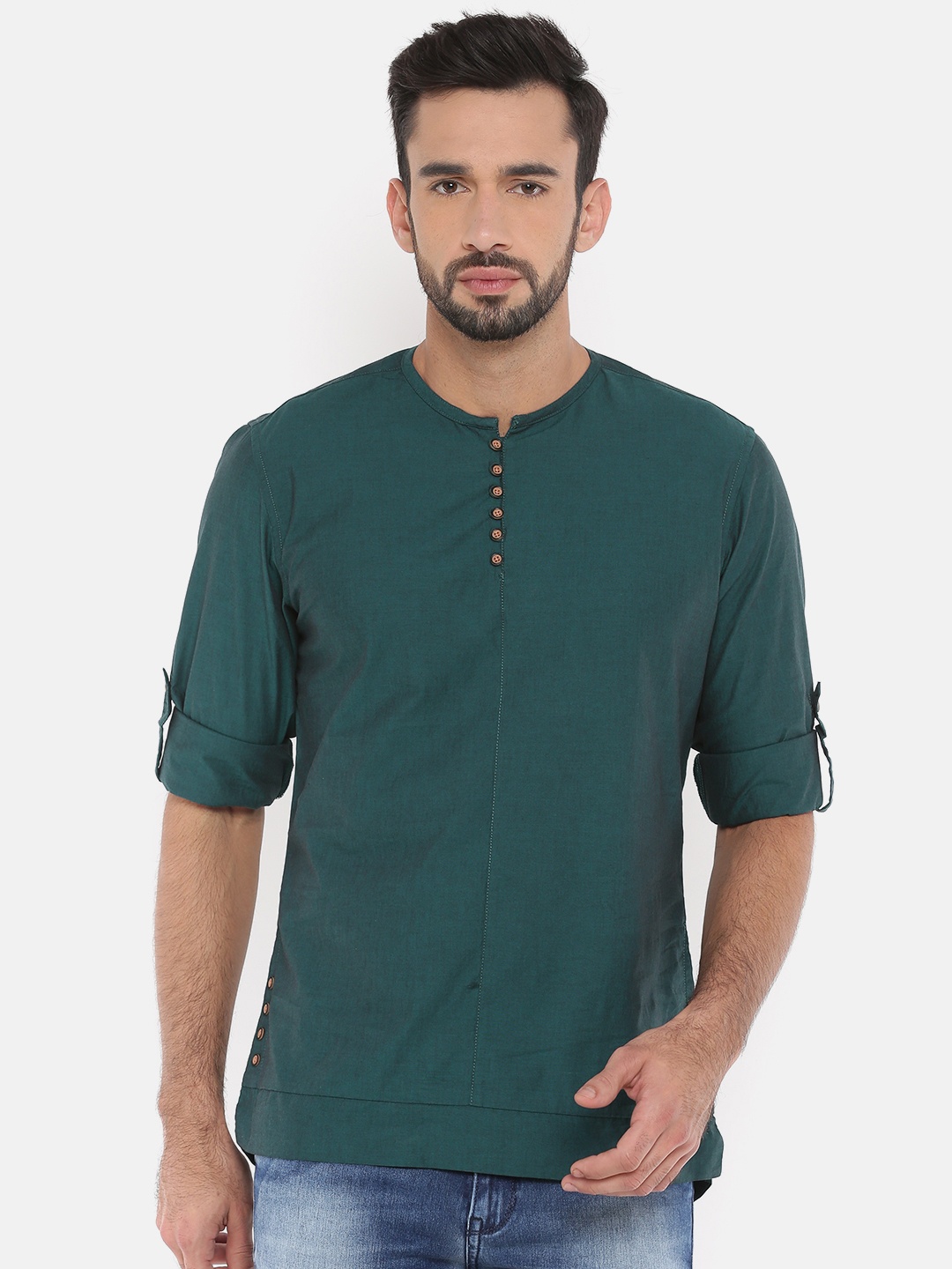 

The Indian Garage Co Men Teal Solid Straight Kurta