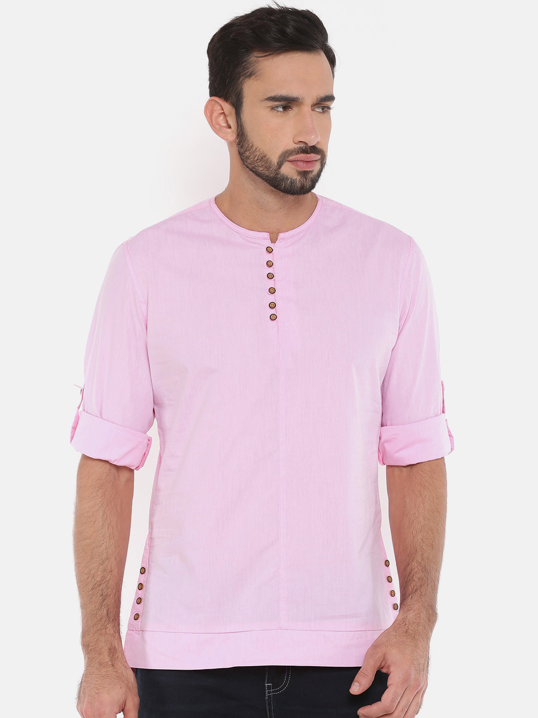 

The Indian Garage Co Men Pink Solid Straight Kurta