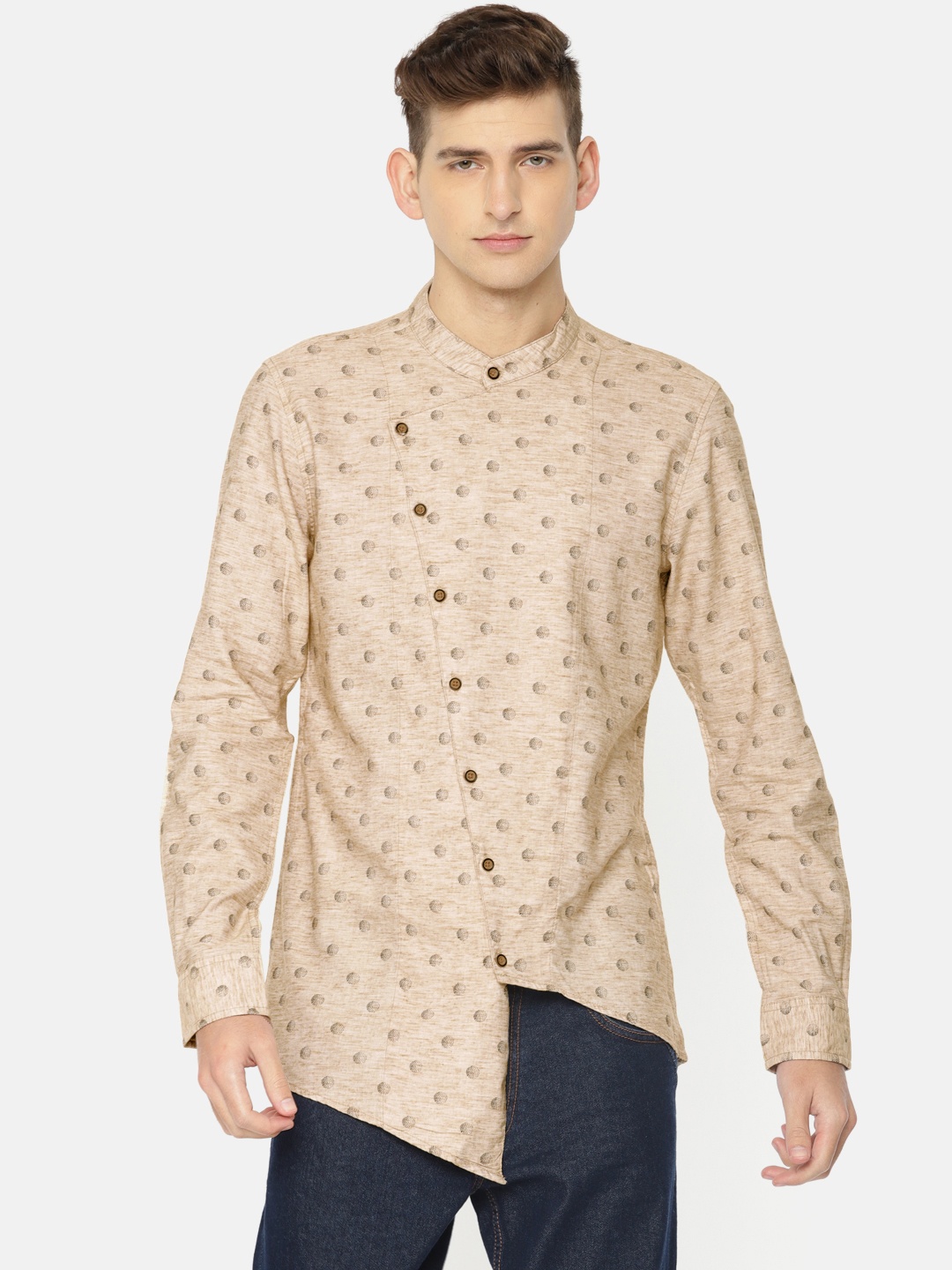 

The Indian Garage Co Men Beige Printed Straight Kurta