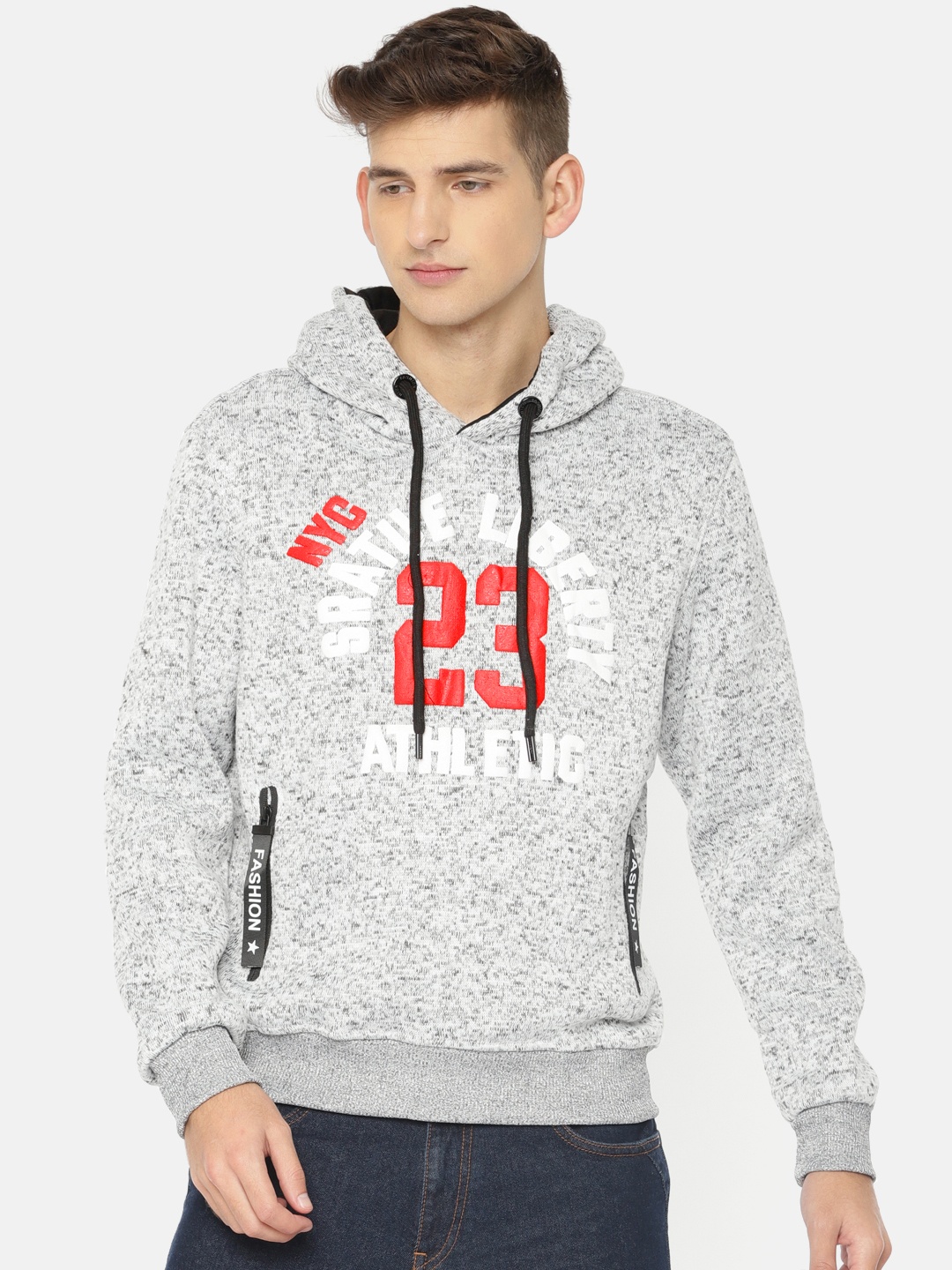 

The Indian Garage Co Men Grey Self Design Hooded Sweatshirt