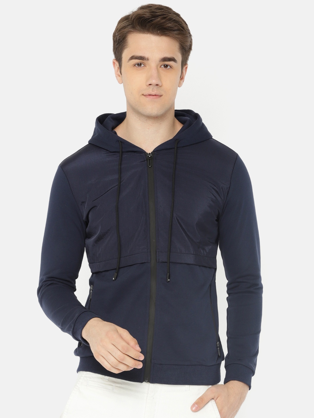 

The Indian Garage Co Men Navy Blue Solid Hooded Sweatshirt
