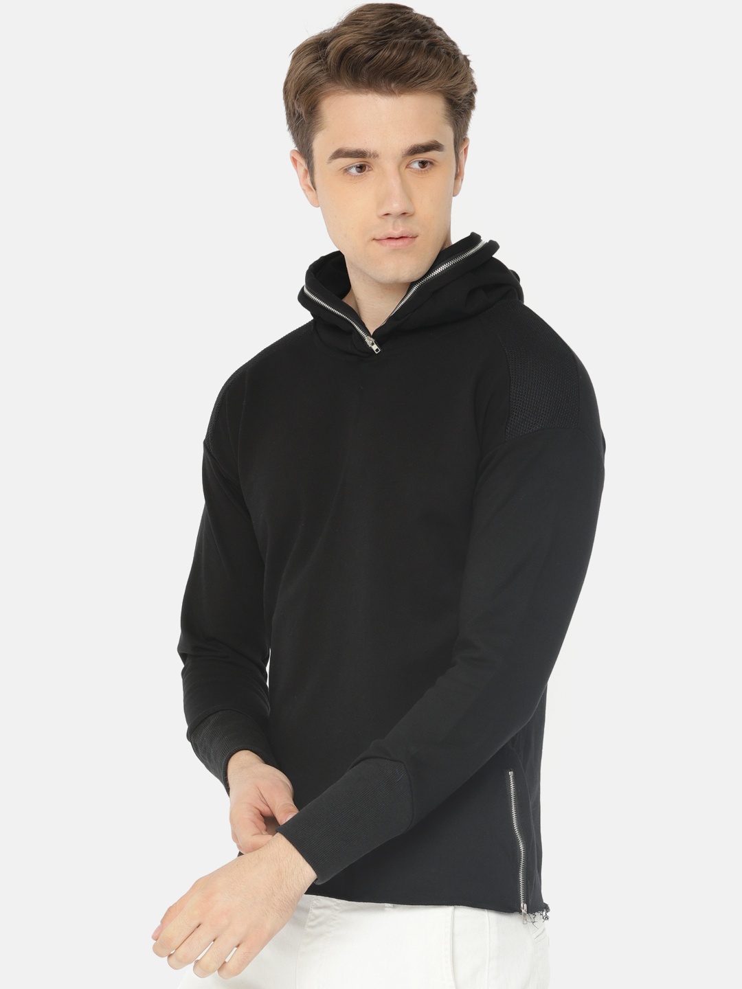 

The Indian Garage Co Men Black Solid Hooded Sweatshirt