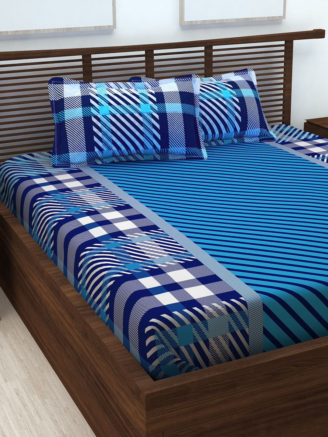 

Story@home Blue Abstract Flat 160 TC Cotton 1 Double Bedsheet with 2 Pillow Covers