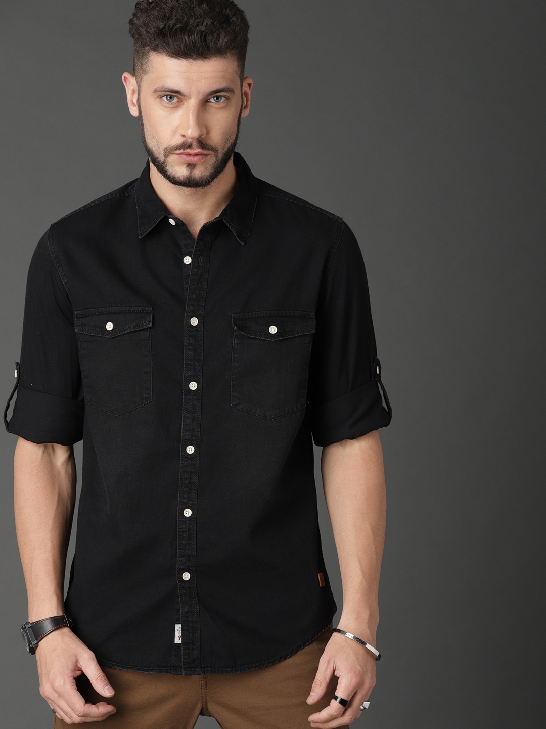 

Roadster Men Black Regular Fit Solid Casual Denim Shirt