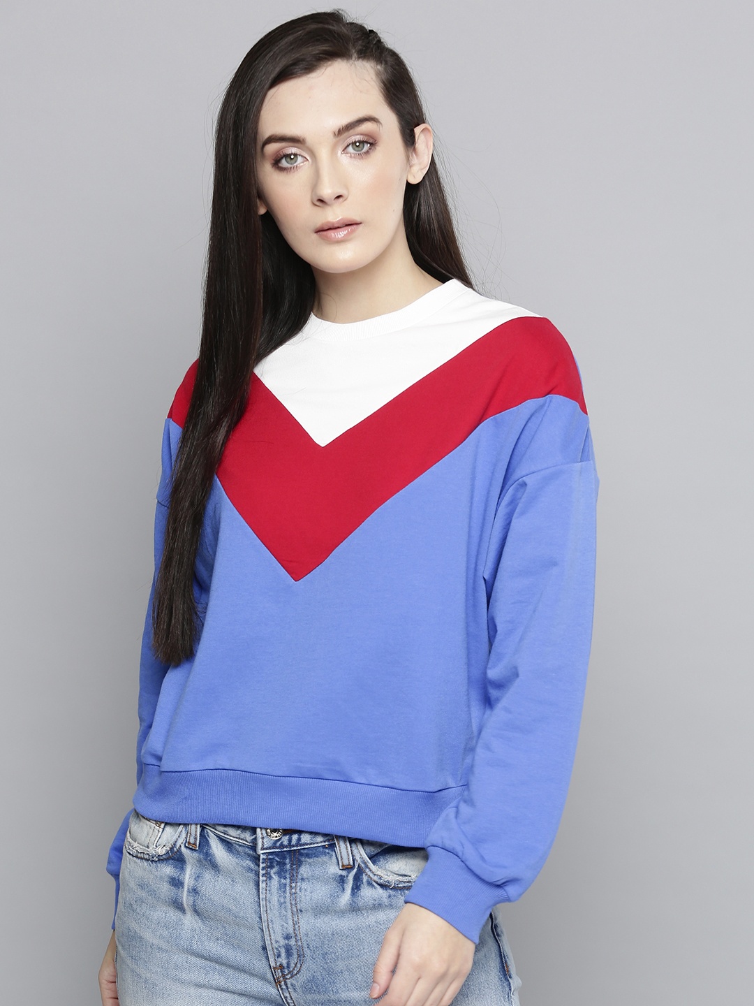 

Harpa Women Blue & Red Colourblocked Sweatshirt