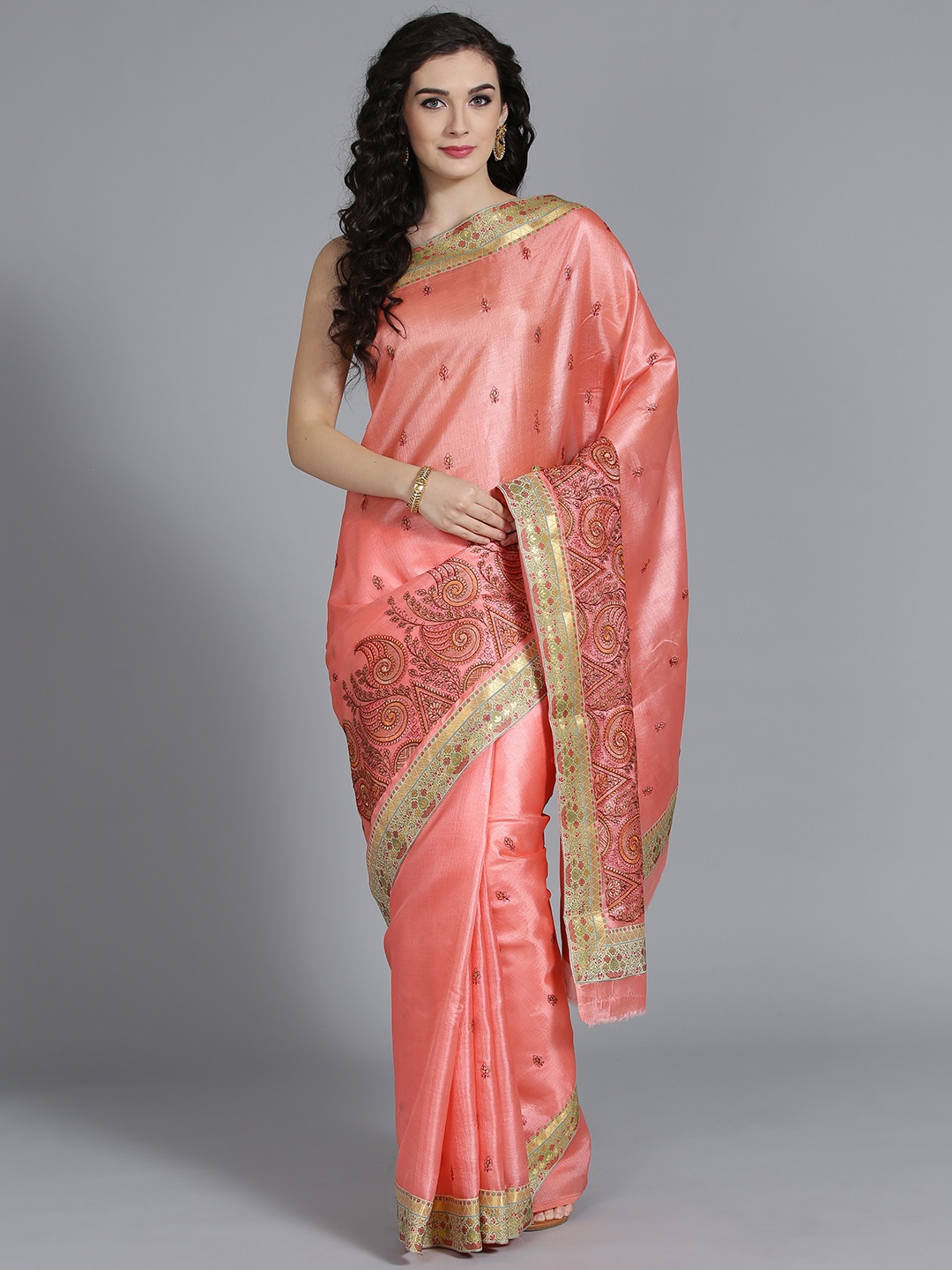 

Chhabra 555 Peach-Coloured Art Silk Embroidered Tussar Saree