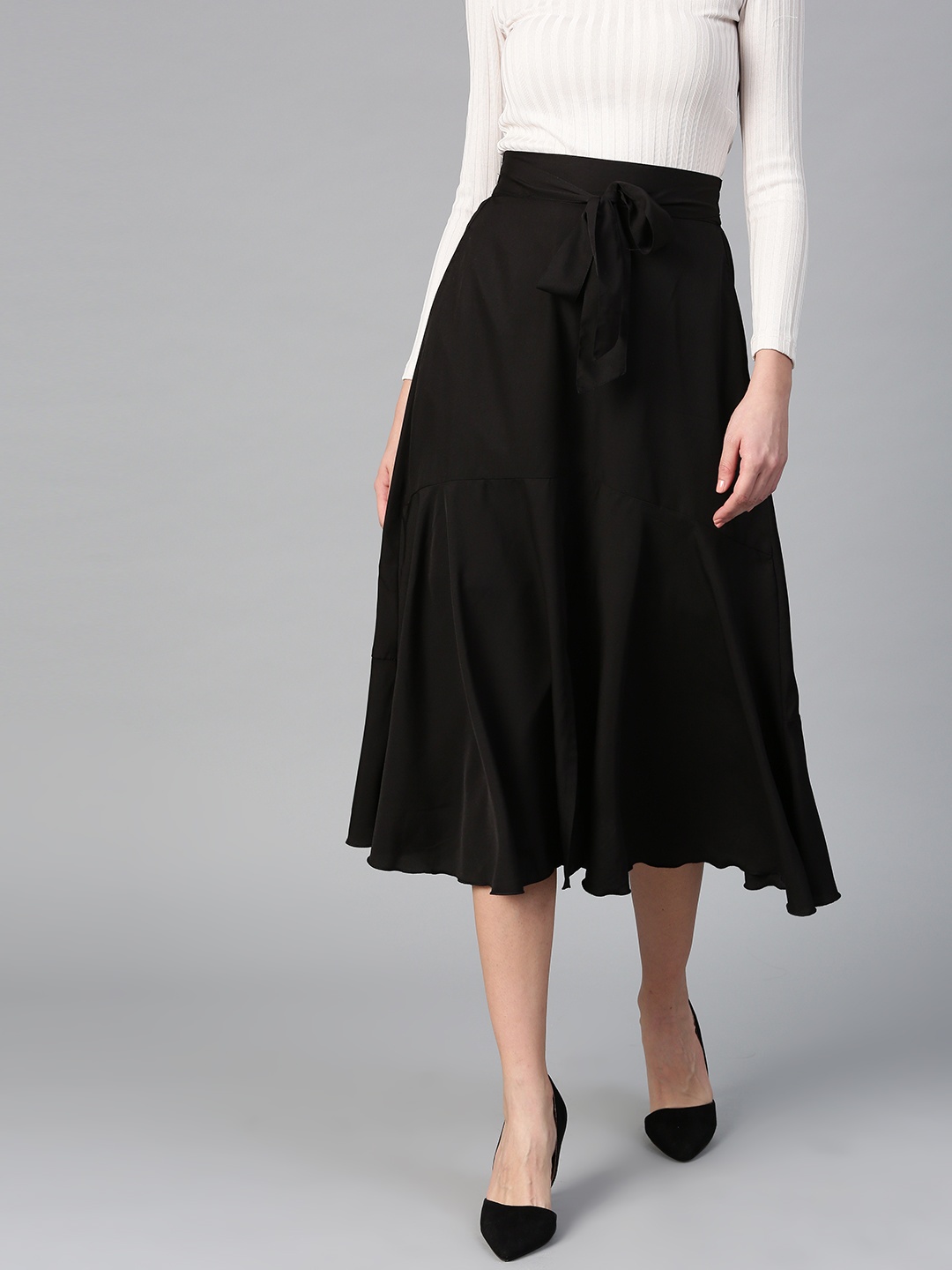 

Bitterlime Black Midi A-line Skirt