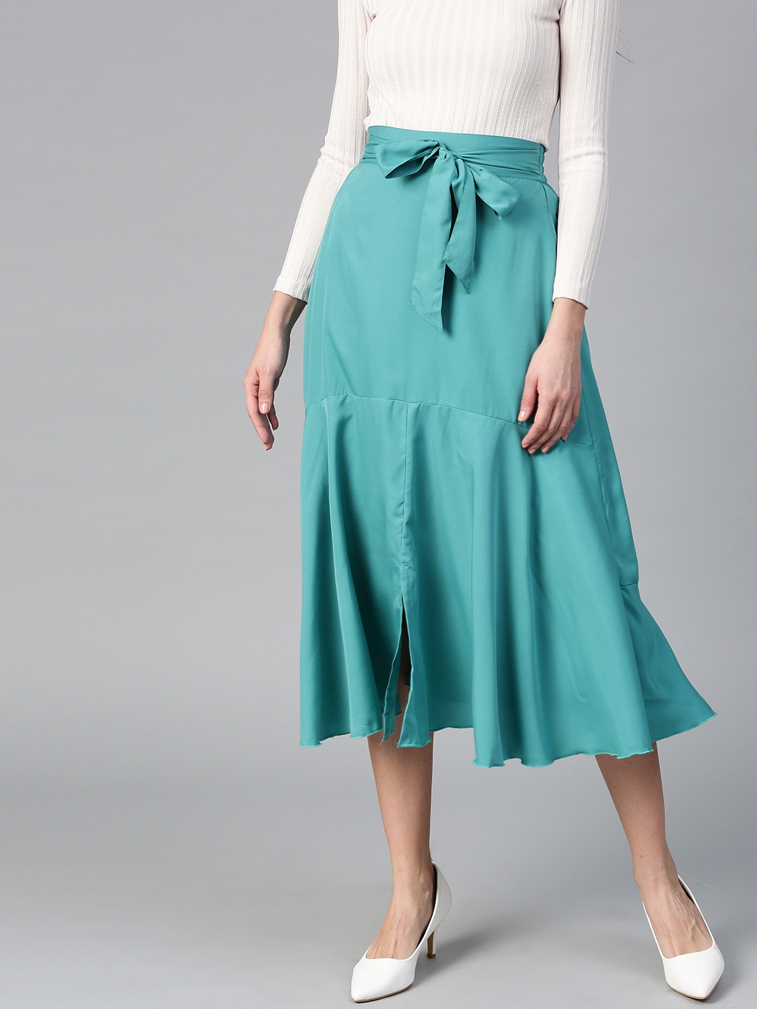 

Bitterlime Women Green Solid Midi A-line Skirt