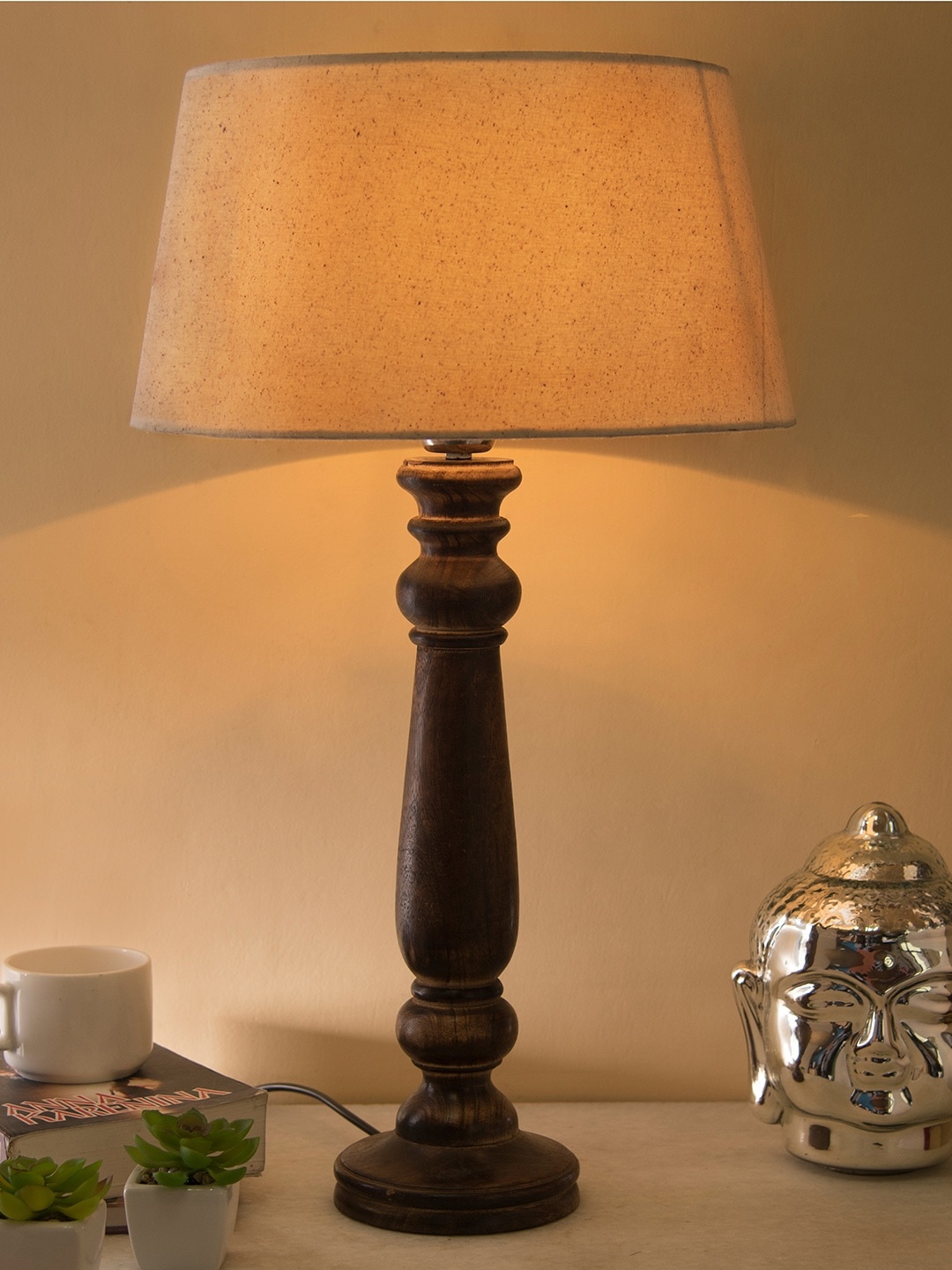 

Homesake Brown & Beige Solid Handcrafted Bedside Standard Table Lamp