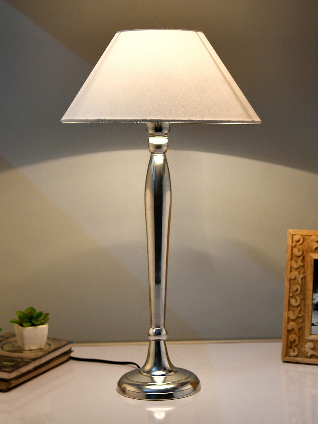

Homesake Silver-Toned Solid Bedside Standard Table Lamp with Shade