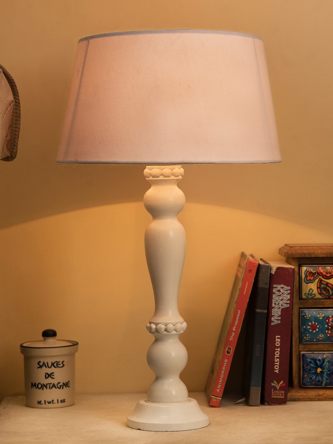 

Homesake White Solid Handcrafted Bedside Standard Table Lamp with Shade