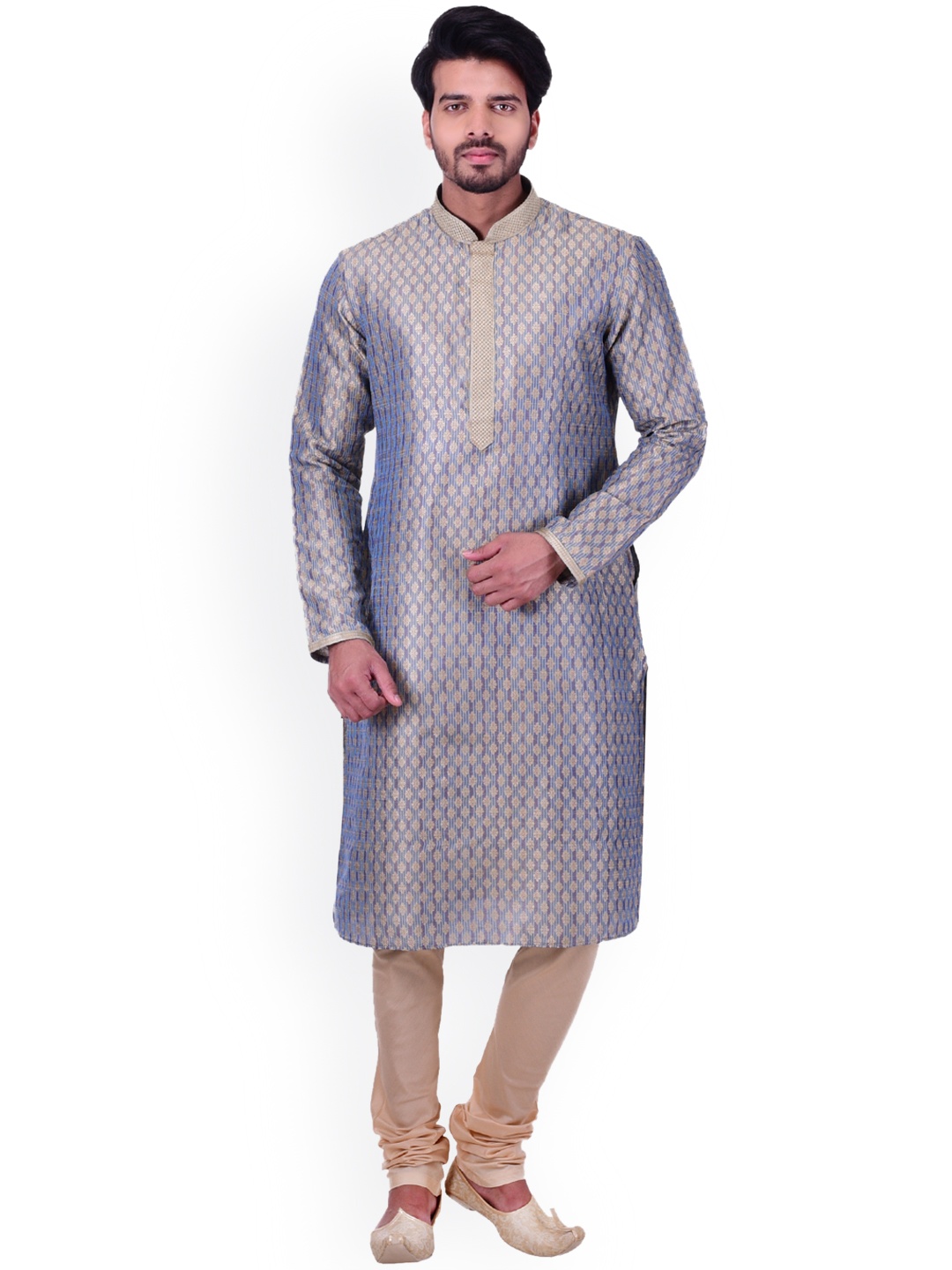 

Manyavar Men Blue Self Design Kurta with Churidar