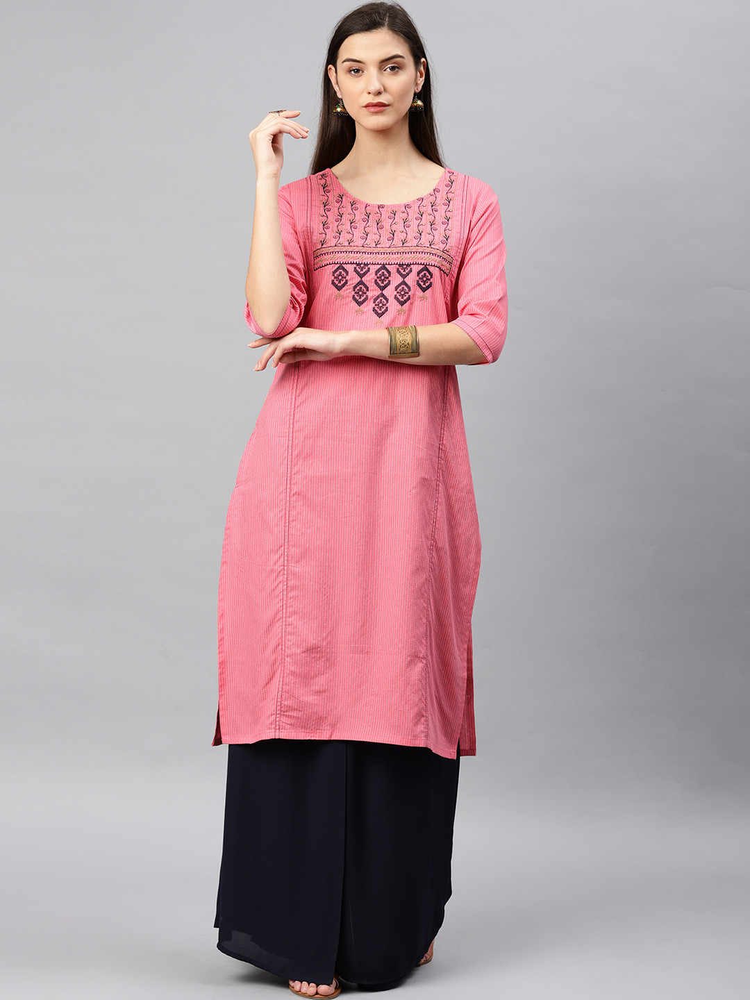 

Alena Women Pink Embroidered A-Line Kurta