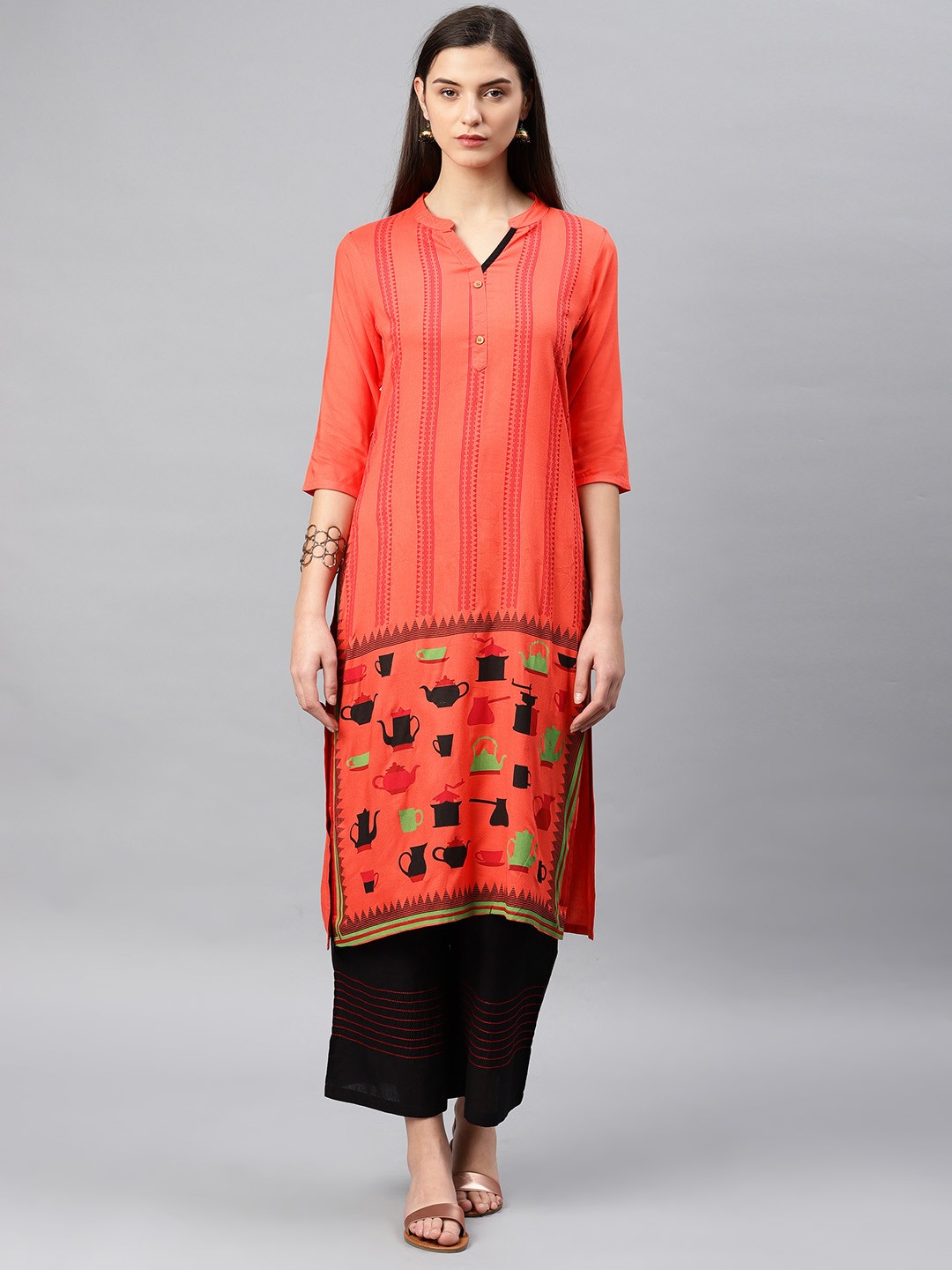 

Alena Women Orange Printed Straight Kurta