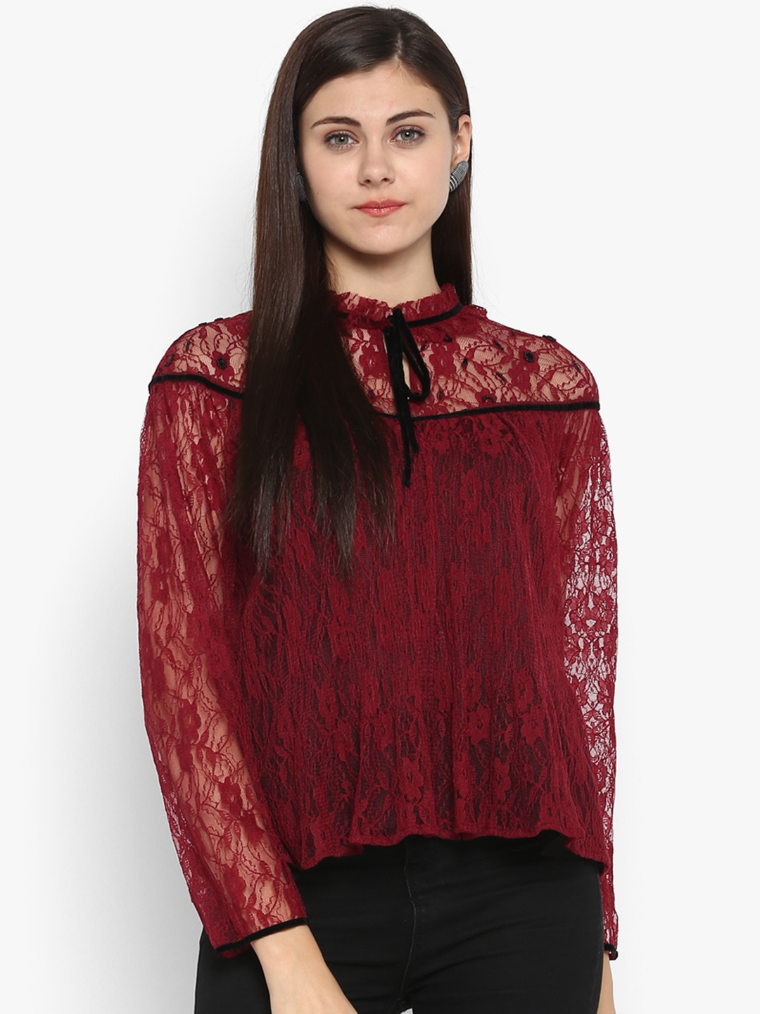

Antheaa Women Red Self Design Top