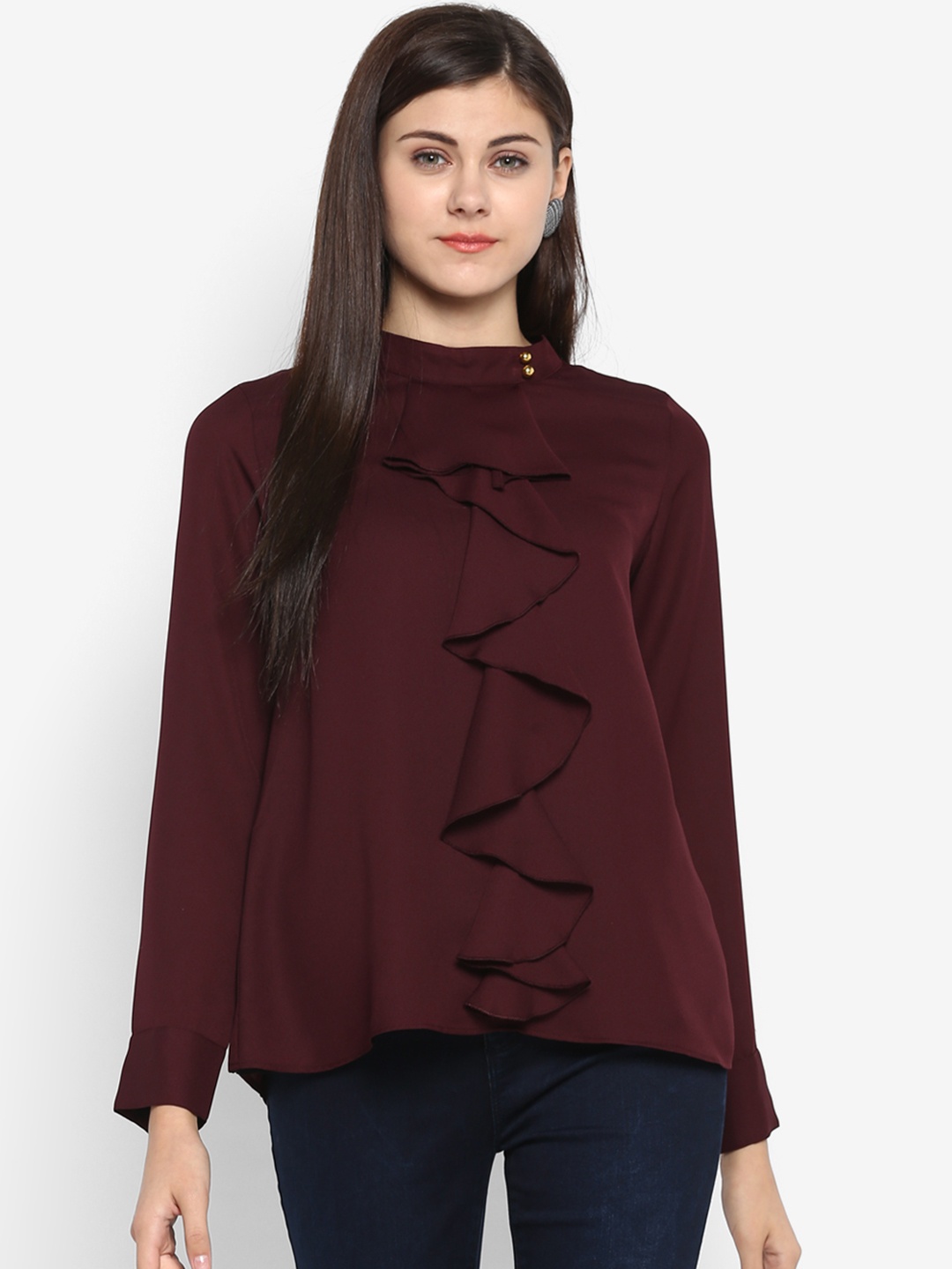 

Antheaa Women Burgundy Solid Top