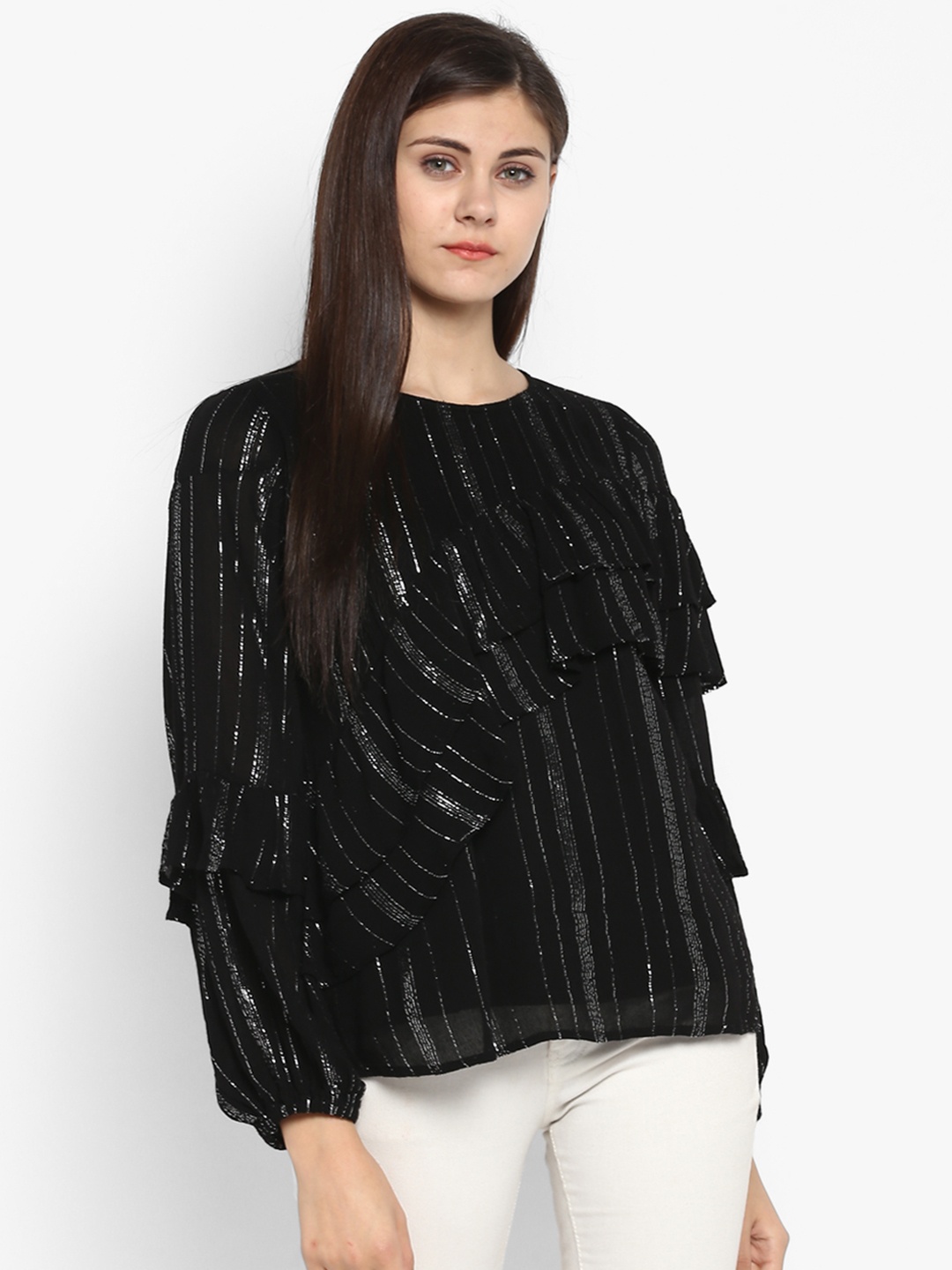 

Antheaa Women Black Embellished Blouson Top