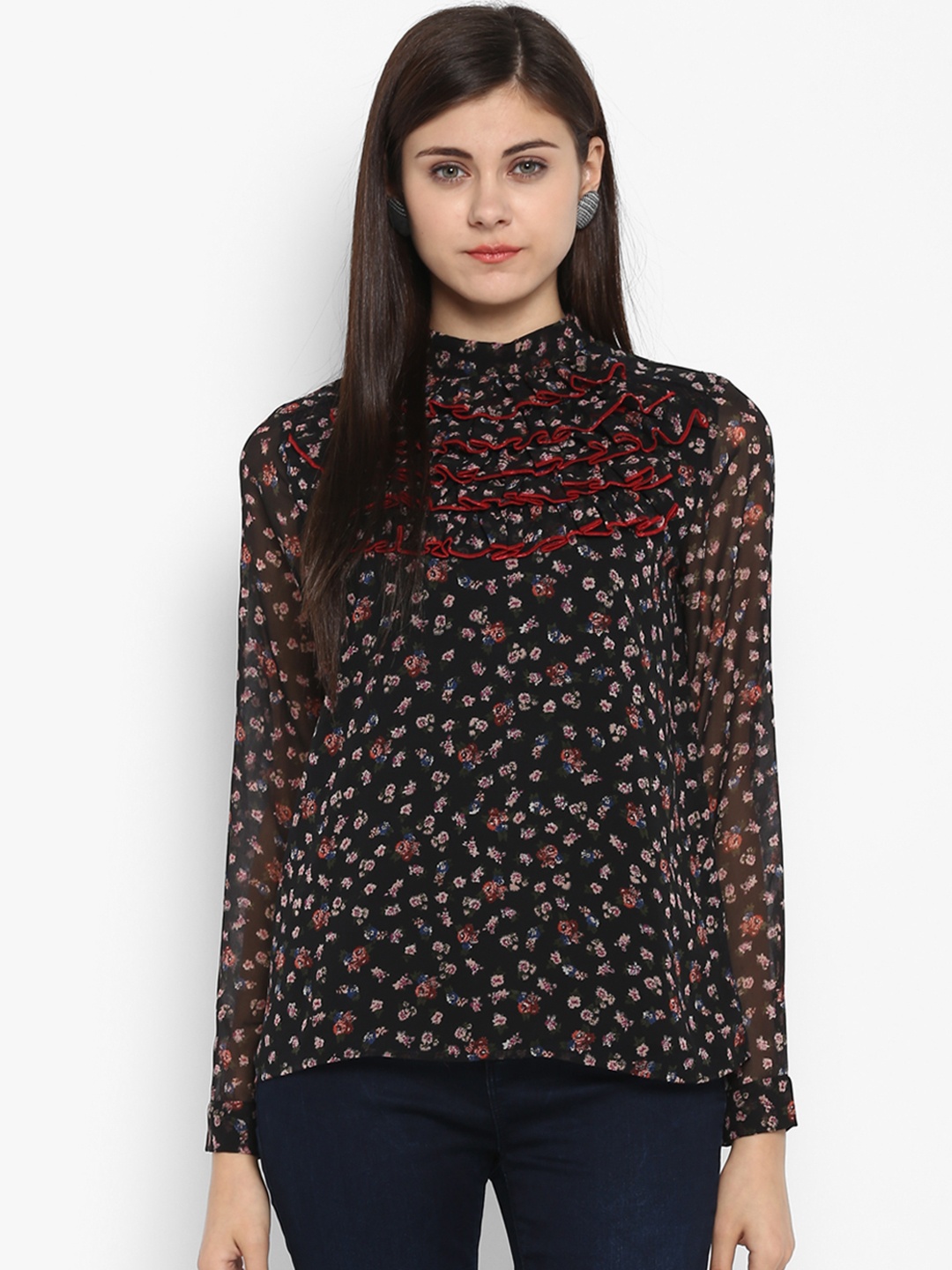 

Antheaa Women Black Printed Blouson Top