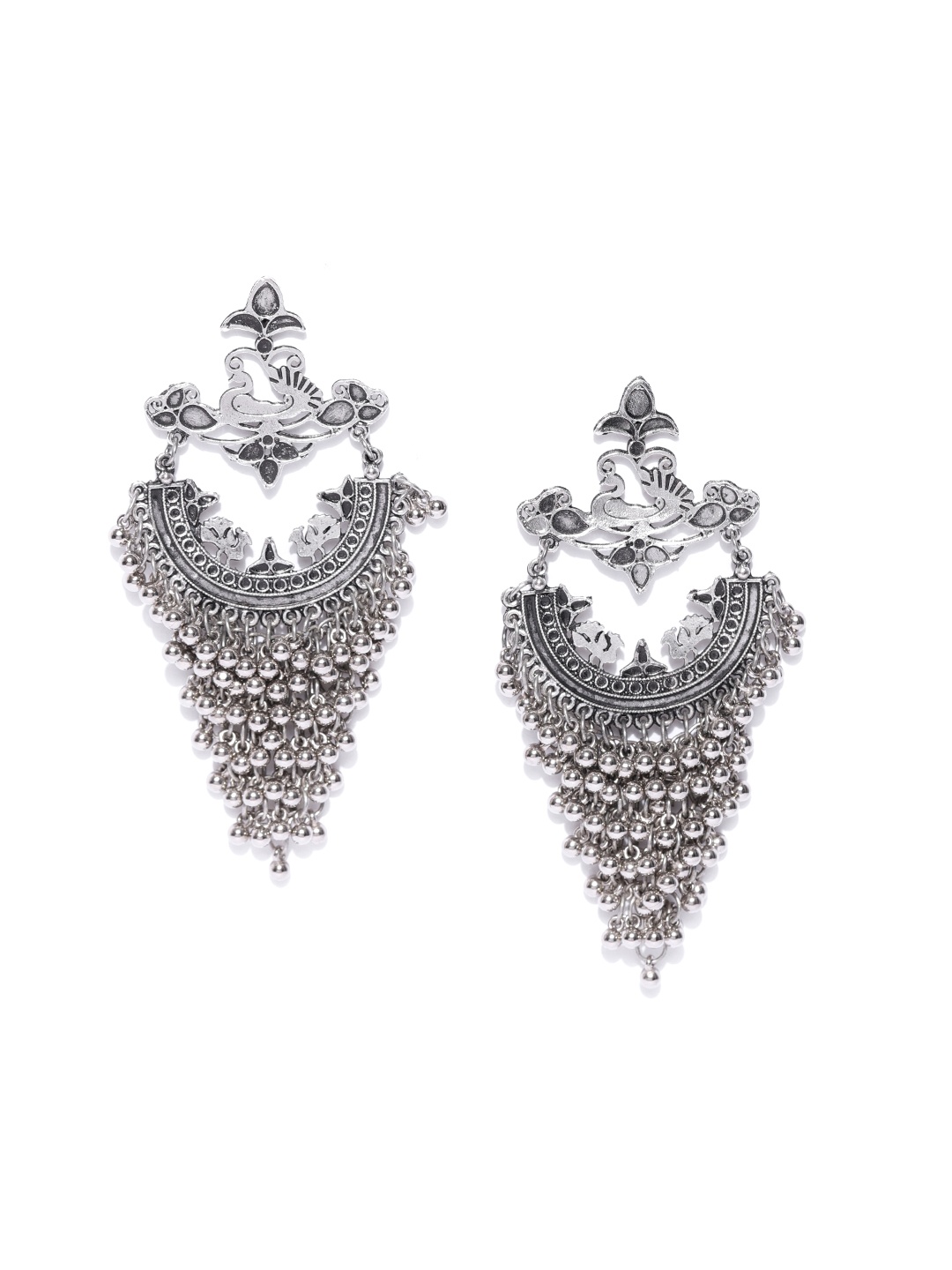 

Infuzze Oxidised Silver-Toned Textured Classic Drop Earrings