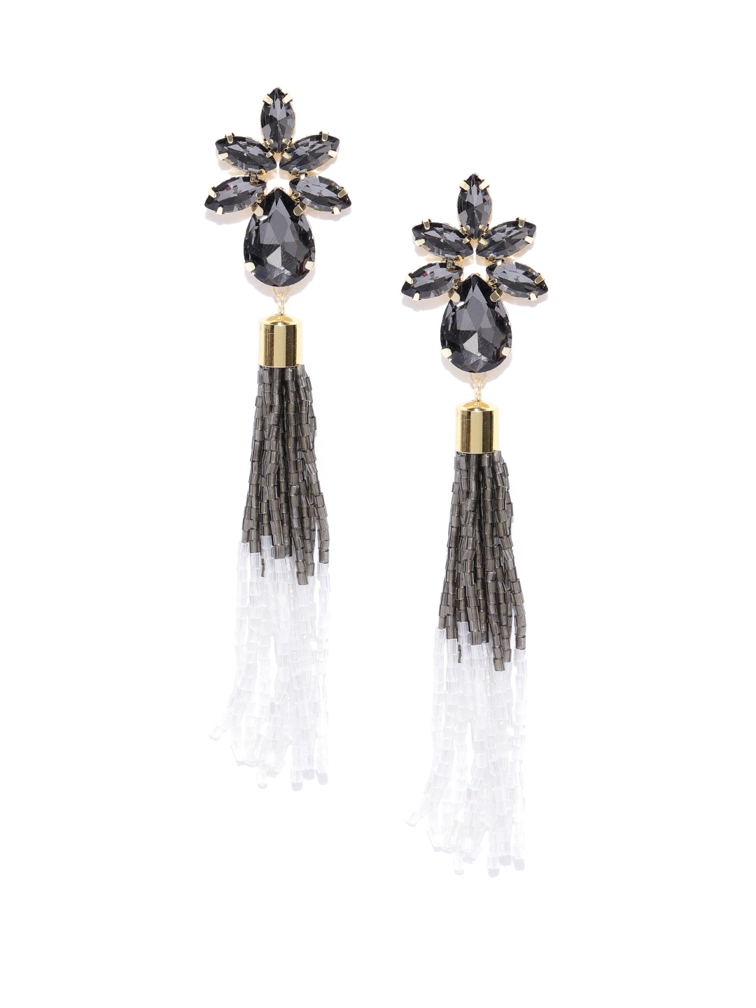 

Blueberry Black & White Gold-Plated Tasselled Drop Earrings