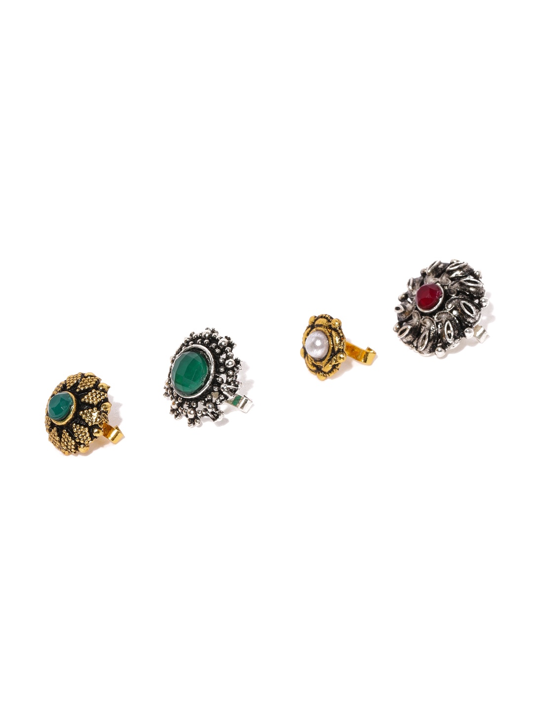 

Zaveri Pearls Set Of 4 Antique Adjustable Nose Pin, Gold
