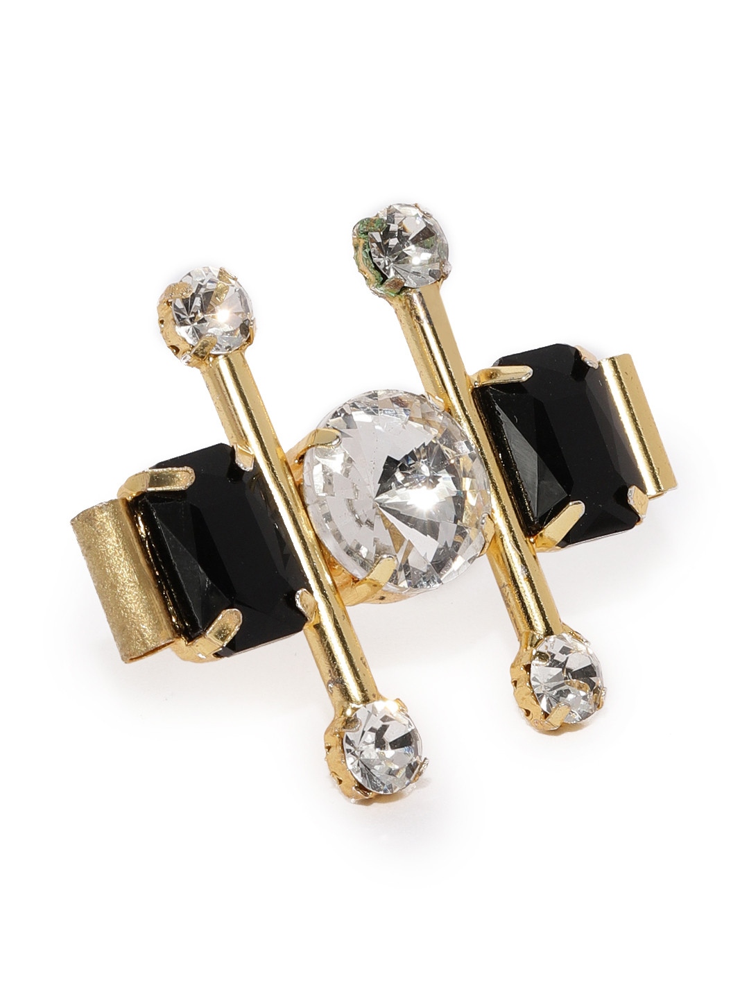 

Zaveri Pearls Women Gold-Toned & Black Contemporary Adjustable Finger Ring
