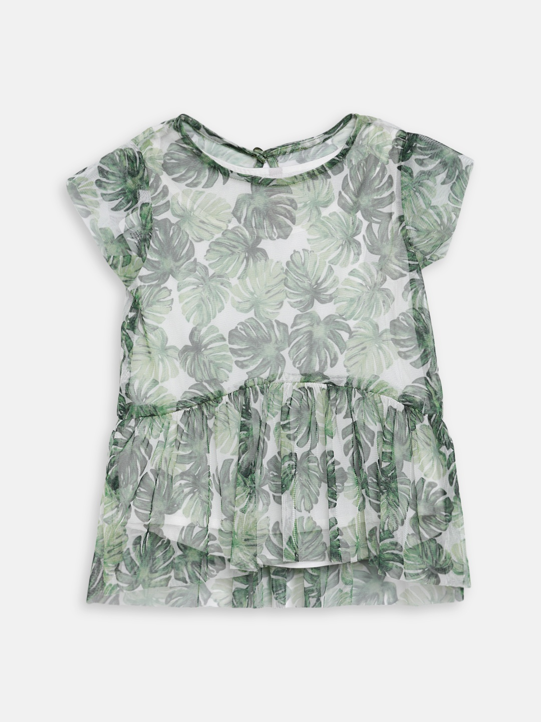 

Blue Giraffe Girls Green Leaf Print High-Low Top