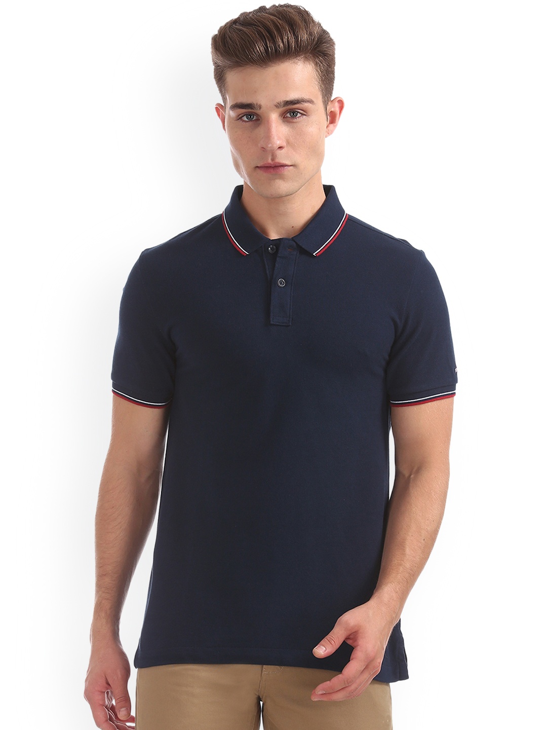 

Arrow Sport Men Blue Solid Polo Collar T-shirt