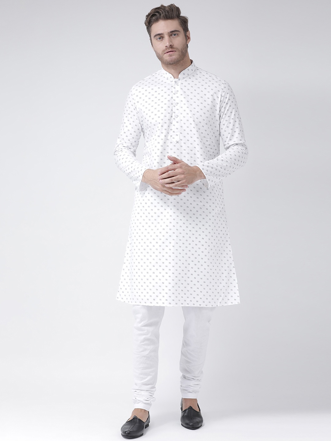 

DEYANN Men White Printed Kurta with Churidar