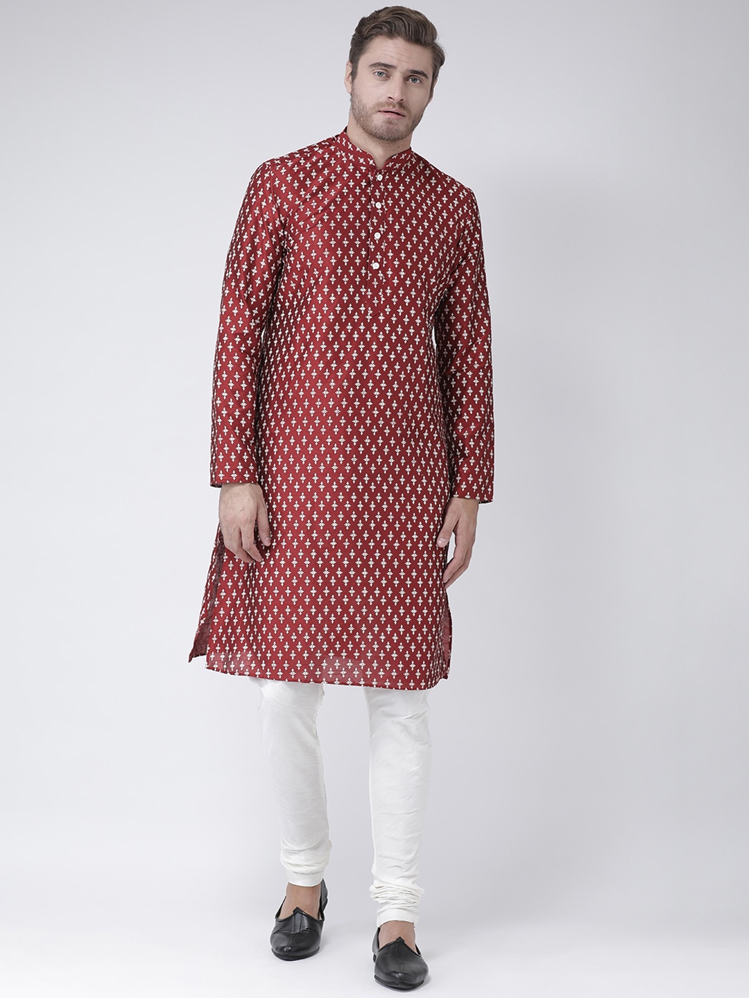 

DEYANN Men Maroon & Off-White Printed Kurta with Churidar