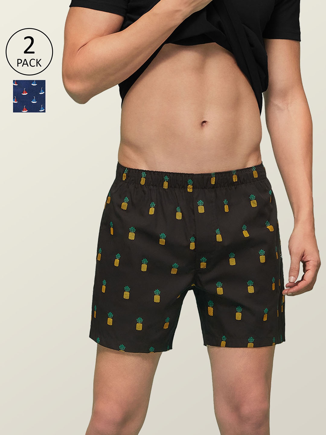 

XYXX Men Super Combed Cotton Printed Pack of 2 Remix Boxer XYBOX2PCKN91, Black