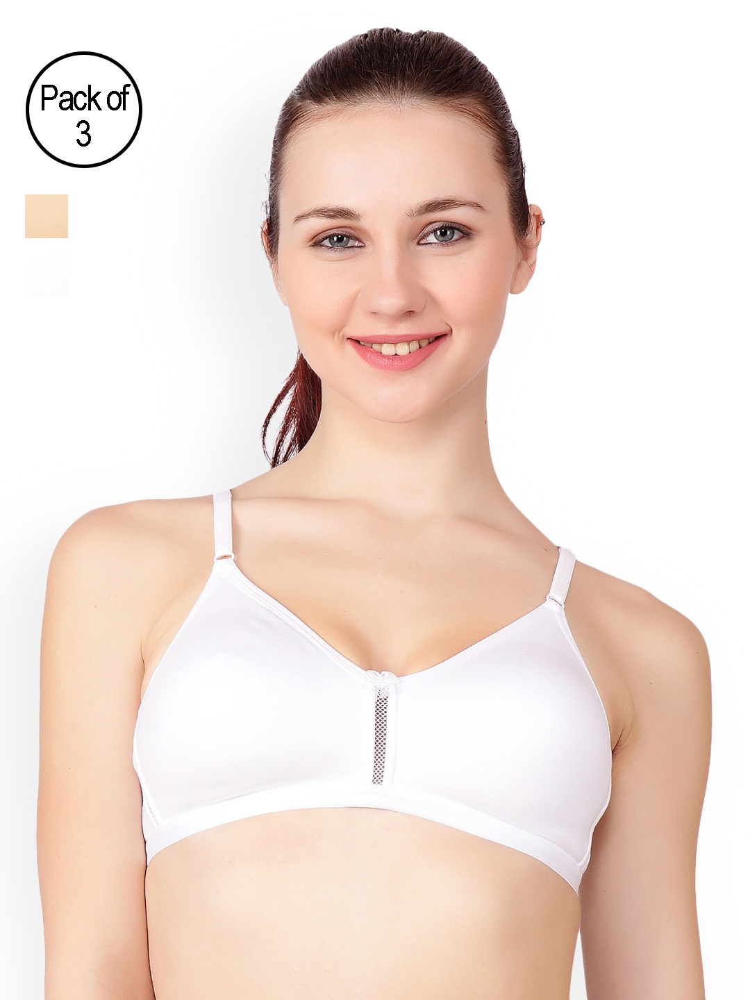 

Floret Solid Pack Of 3 Non-Wired T-shirt Bra Katrina_White-Skin-White_40B