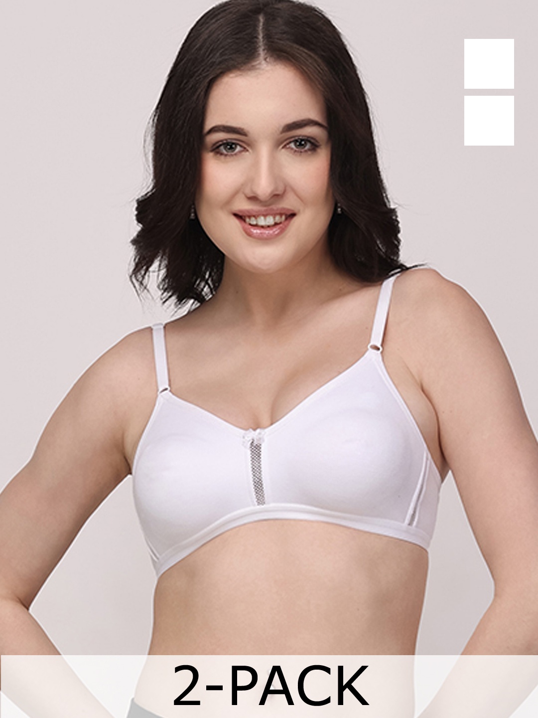

Floret White Solid Pack Of 2 Non-Wired T-shirt Bra Katrina_White-White_40B