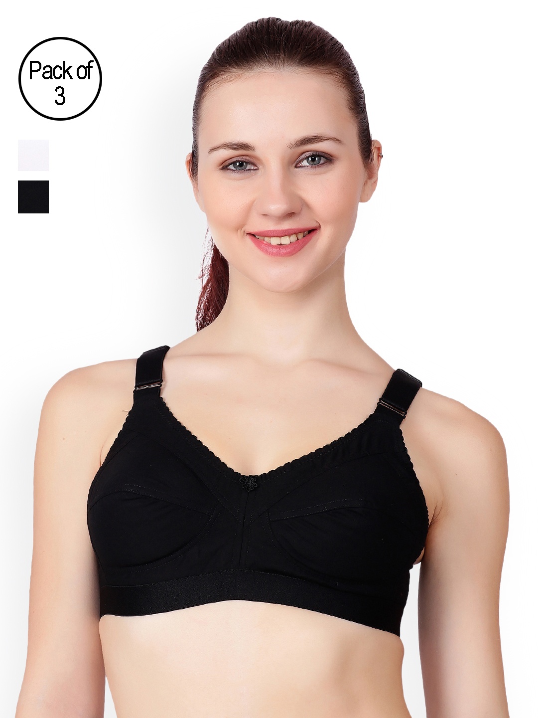 

Floret Black & White Solid Pack Of 3 Non-Wired Everyday Bra Sherry_Black-White-Black_40B