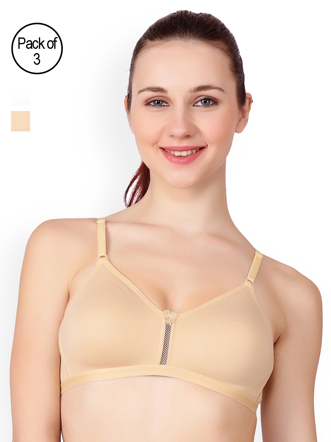 

Floret Beige & White Pack Of 3 Solid Non-Wired T-shirt Bra Katrina_Skin-White-Skin_40B