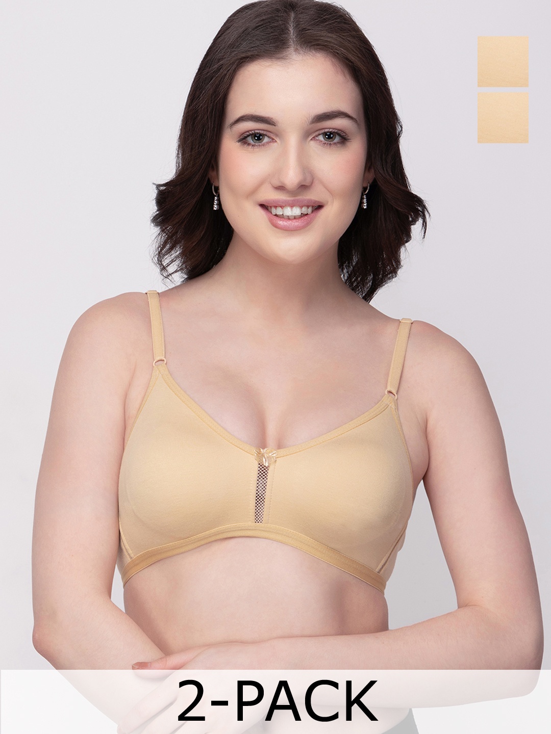 

Floret Beige Solid Pack Of 2 Non-Wired Non Padded T-shirt Bra Katrina_Skin-Skin_40B