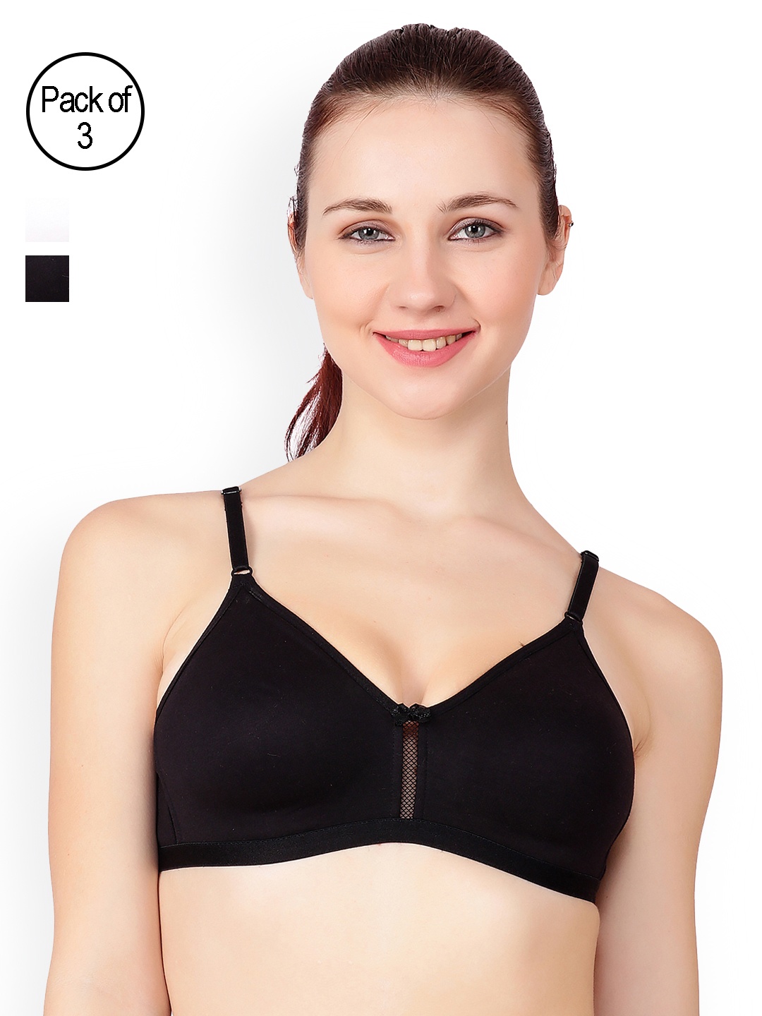 

Floret Black & White Solid Pack Of 3 Non-Wired T-shirt Bra Katrina_Black-White-Black_40B