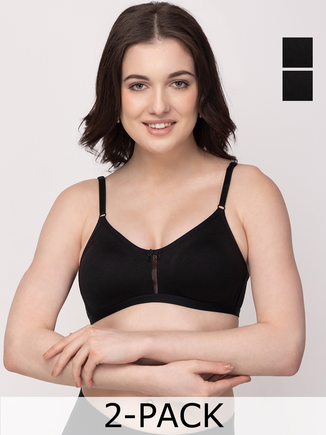

Floret Black Solid Pack Of 2 Non-Wired T-shirt Bra Katrina_Black-Black_40B